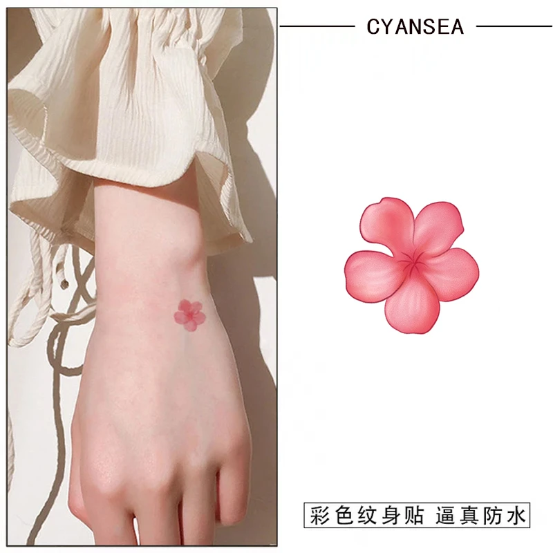 可水洗高颜值唯美桃花纹身贴手腕脚踝防水纯欲风逼真半永久不反光