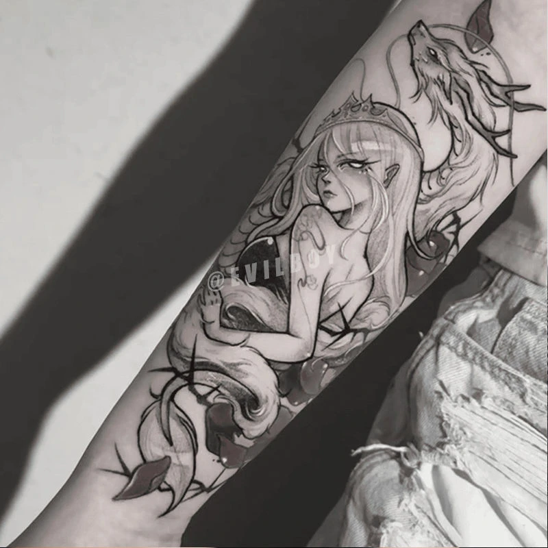 高颜值美杜莎草本纹身贴半永久男女暗黑潮酷霸气花臂防水持久遮疤