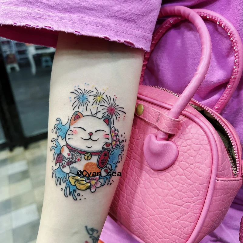 招财猫纹身贴寓意美好个性手臂逼真防水不反光持久卡通高颜值可洗