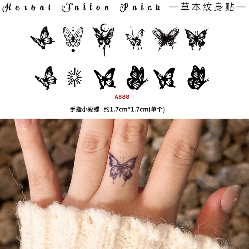可爱蝴蝶手指小图案草本果汁纹身贴纸防水防搓不反光半永久真实感