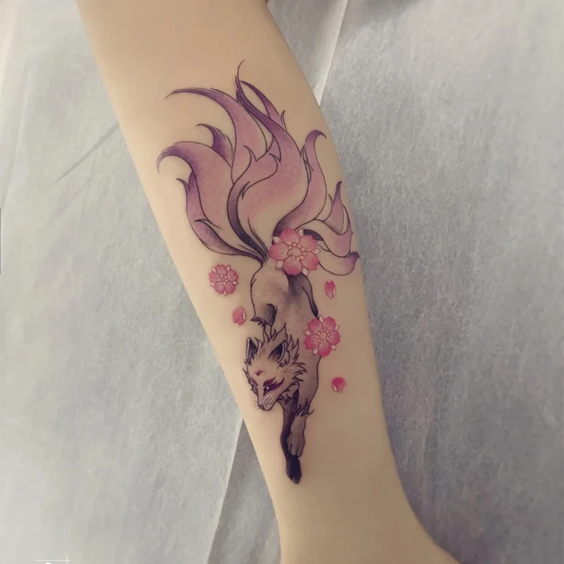 九天玄狐 纹身贴防水女半永久浮世绘狐狸花腿辣妹遮疤逼真不反光