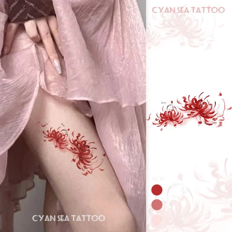 曼珠沙华彼岸花纹身贴暗黑唯美性感手臂锁骨防水持久可水洗纹身贴