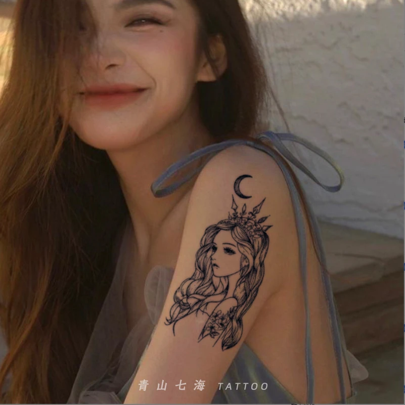 ins风个性手臂小腿持久不掉色艺伎花臂纹身贴纸草本果汁半永久女