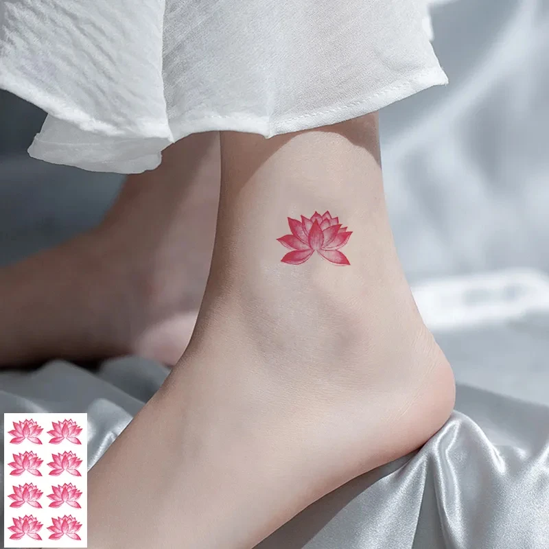 步步莲花纹身贴防水持久古风唯美脚踝性感逼真彩绘贴纸不反光可洗
