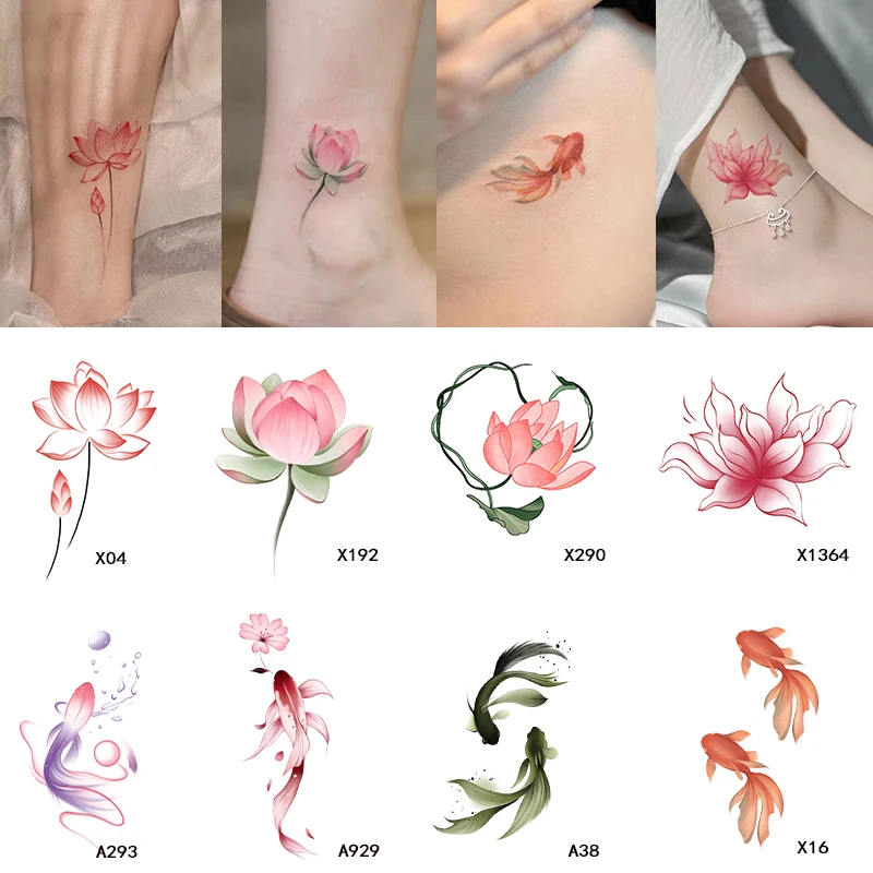 纹身贴防水女持久荷花脚踝性感唯美锦鲤贴纸手臂小清新不反光可洗