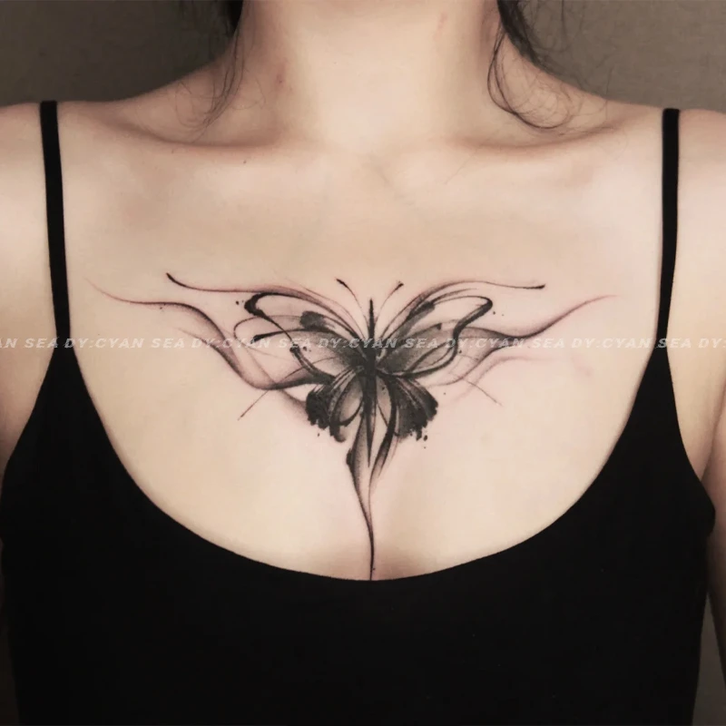 无序乱蝶 胸花蝴蝶草本纹身贴纸防水性感仿真刺青果汁辣妹半永久