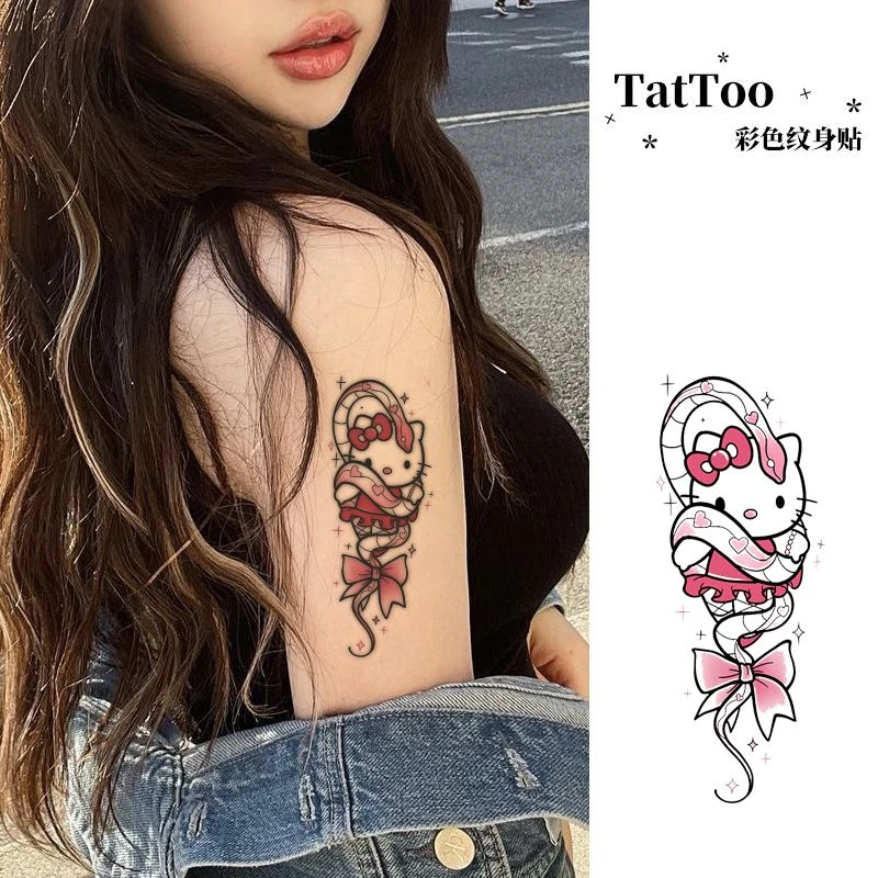 卡通彩色纹身贴少女心小清新可爱小众HelloKitty甜酷花臂辣妹贴纸