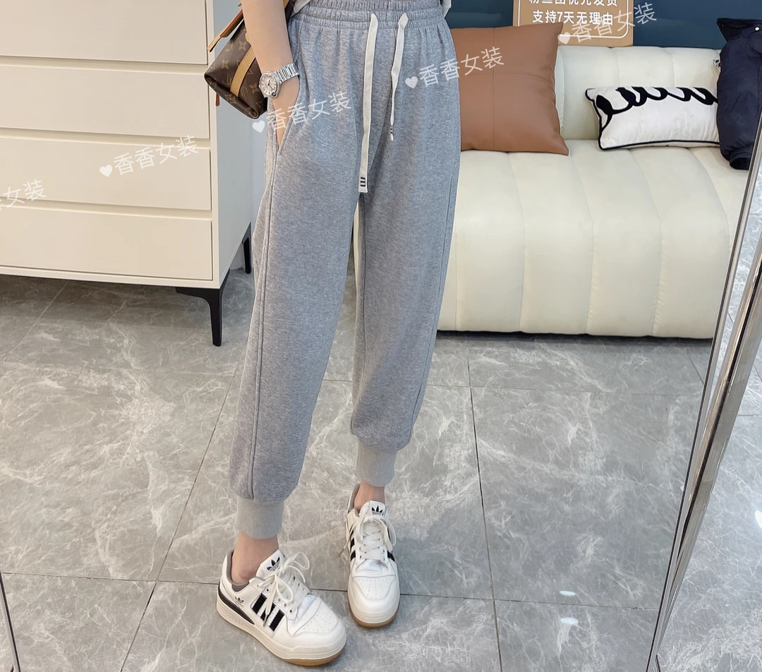 2024冬季小个子改版加颗粒绒显瘦束脚卫裤松紧腰休闲裤10196