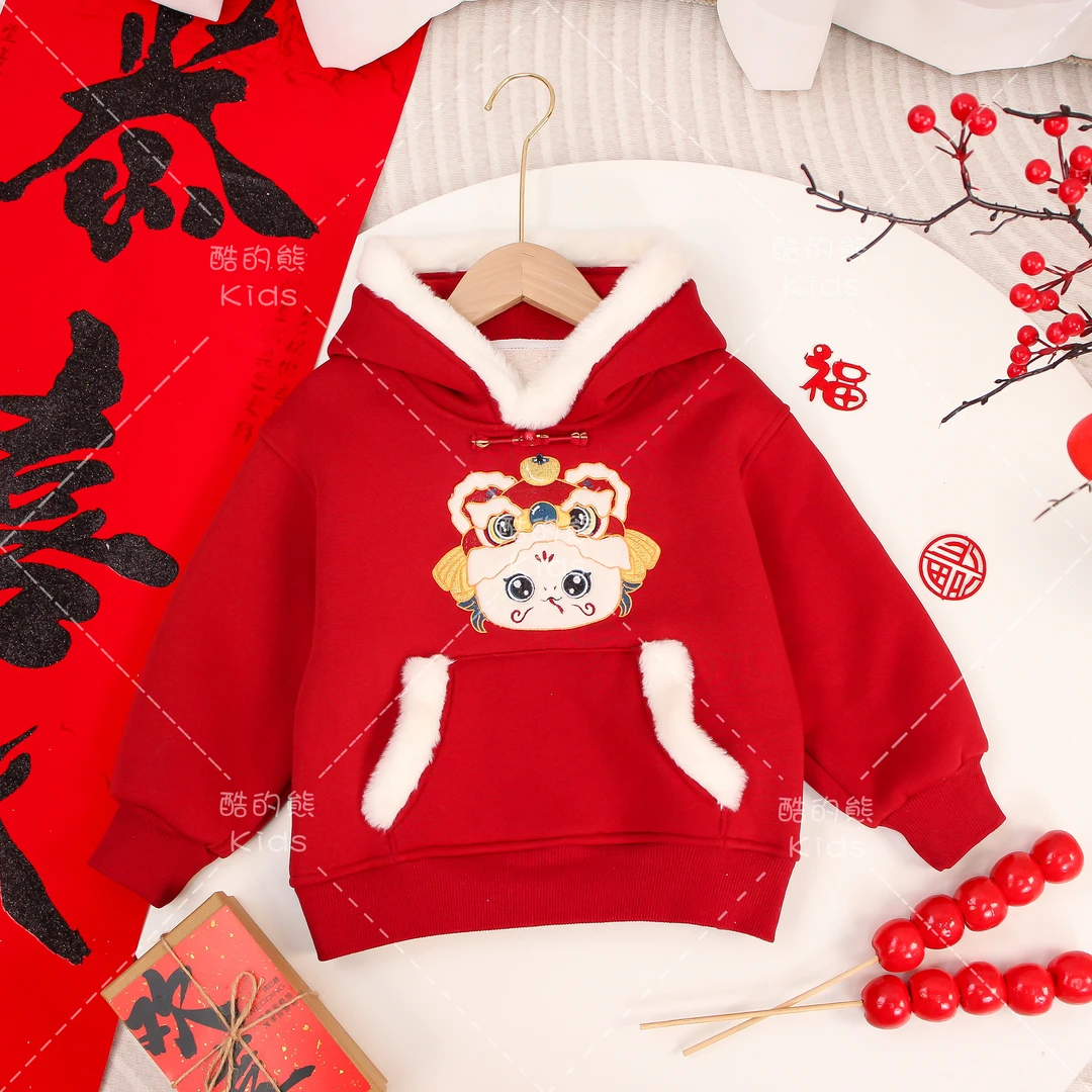 男童女童卫衣儿童时尚洋气休闲2025秋冬年服加绒连帽上衣D3T5-519