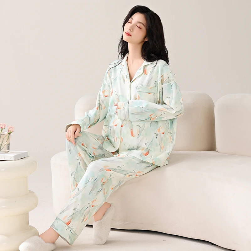 【春秋中厚款-带胸垫亲肤云感棉】月子服产后孕妇哺乳睡衣长袖宽松