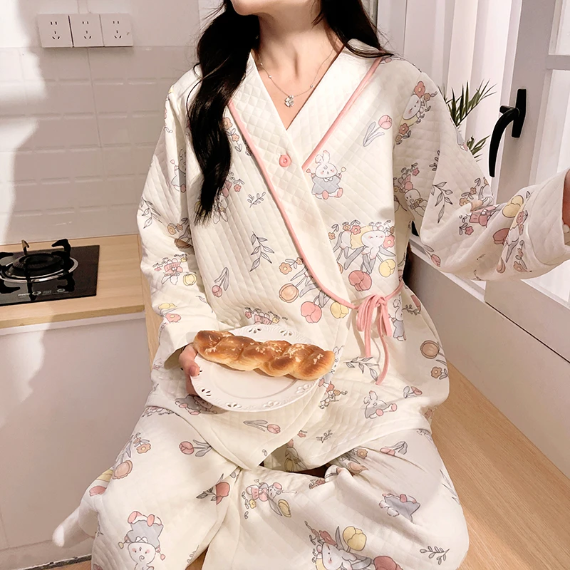 【秋冬季保暖空气棉】月子服喂奶孕妇孕期哺乳期两用可外穿哺乳睡衣