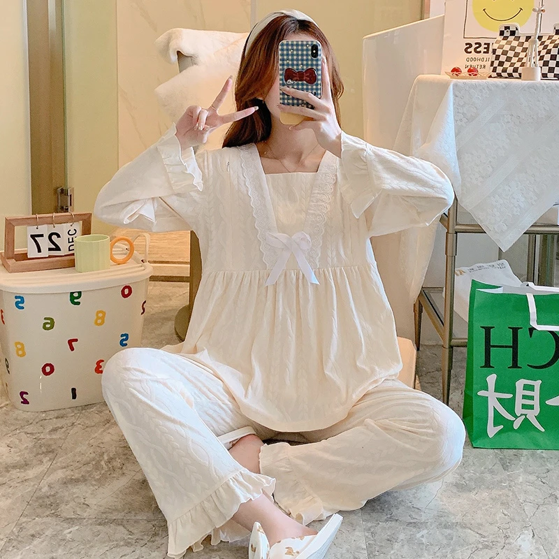 【夏季薄款】7-11月提花月子服产后孕期舒适喂奶衣孕妇哺乳睡衣长袖