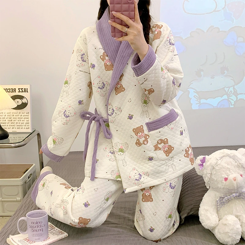 【秋冬季保暖空气棉】月子服喂奶孕妇哺乳睡衣产妇大码长袖加厚宽松