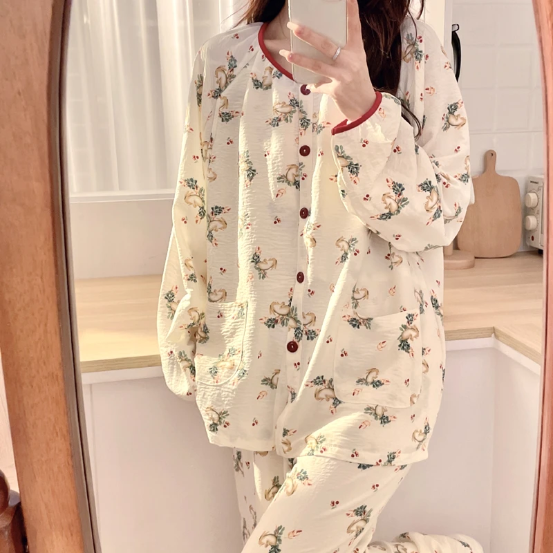 【云朵棉皱布-春夏薄款】月子服7-11月产后孕妇哺乳睡衣产妇家居服