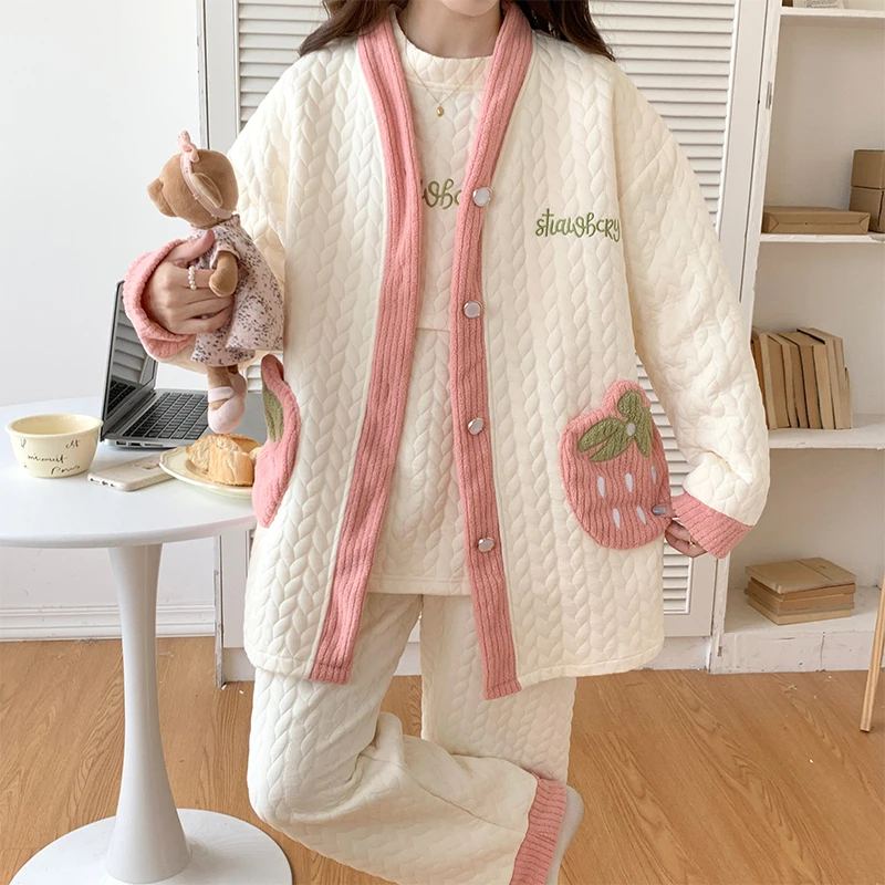 【三件套-空气棉】5-10月加厚产妇月子服喂奶孕妇哺乳睡衣怀孕期