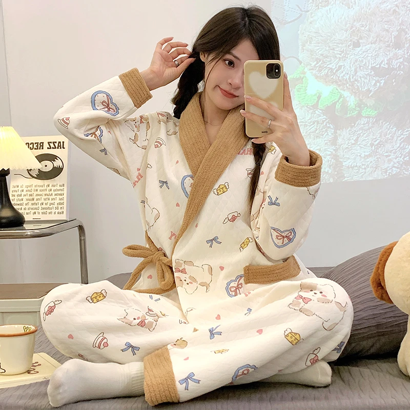 【秋冬季保暖空气棉】月子服喂奶孕妇哺乳睡衣产妇大码长袖加厚宽松