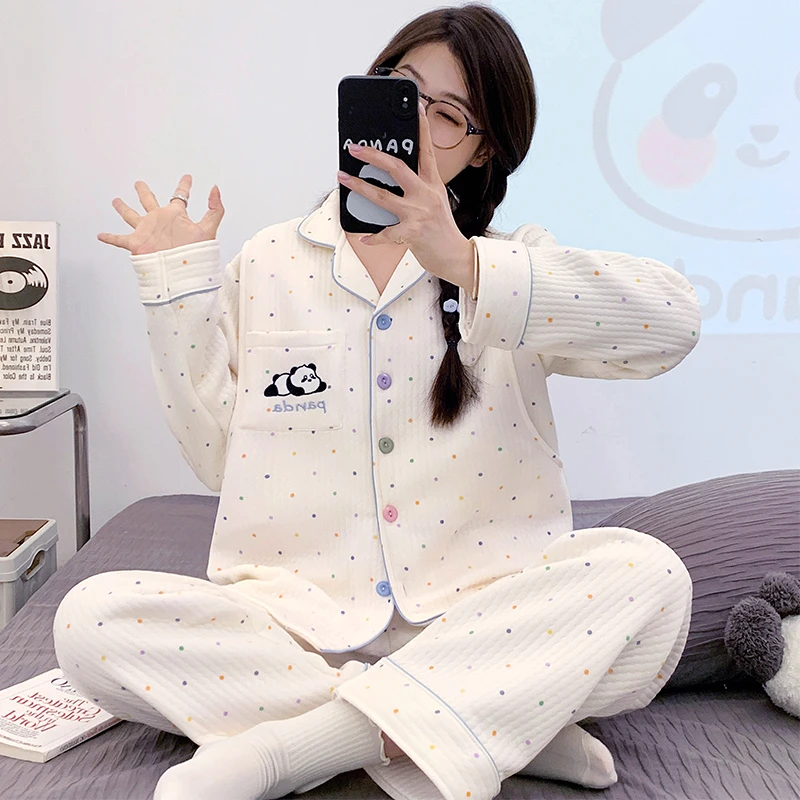 【秋冬季保暖空气棉】月子服喂奶孕妇哺乳睡衣产妇大码长袖加厚宽松