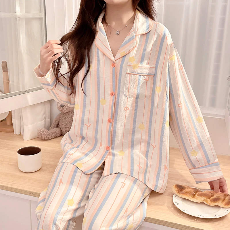 【带胸垫-云朵棉皱布】月子服7-11月薄款产后孕妇哺乳睡衣宽松喂奶