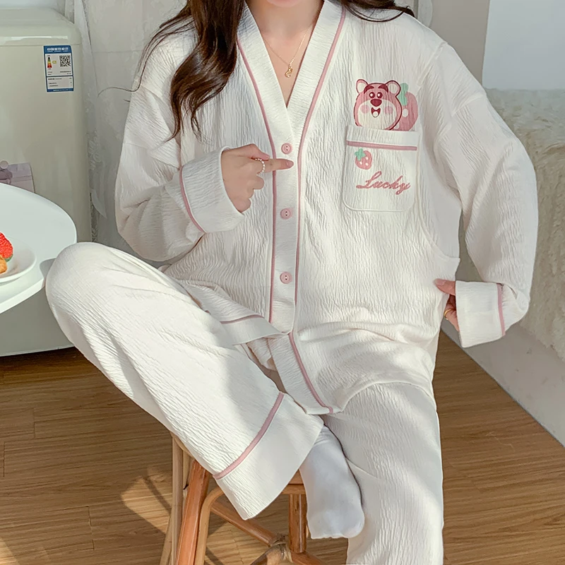 【棉纱草莓熊】月子服纯棉春秋孕妇睡衣产妇产后喂奶哺乳家居服