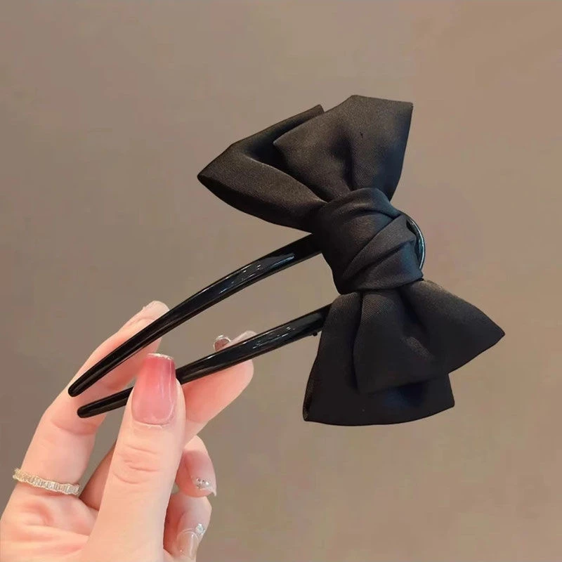 新中式布艺蝴蝶结小众U型发簪日常旗袍汉服盘发簪子网红盘发神器
