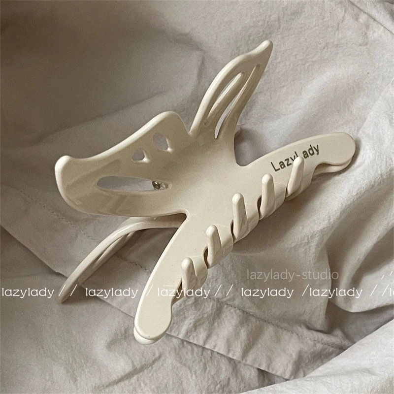 温柔风~醋酸材质米色蝴蝶结鲨鱼冷淡风奶油色半夹发抓ins风发夹