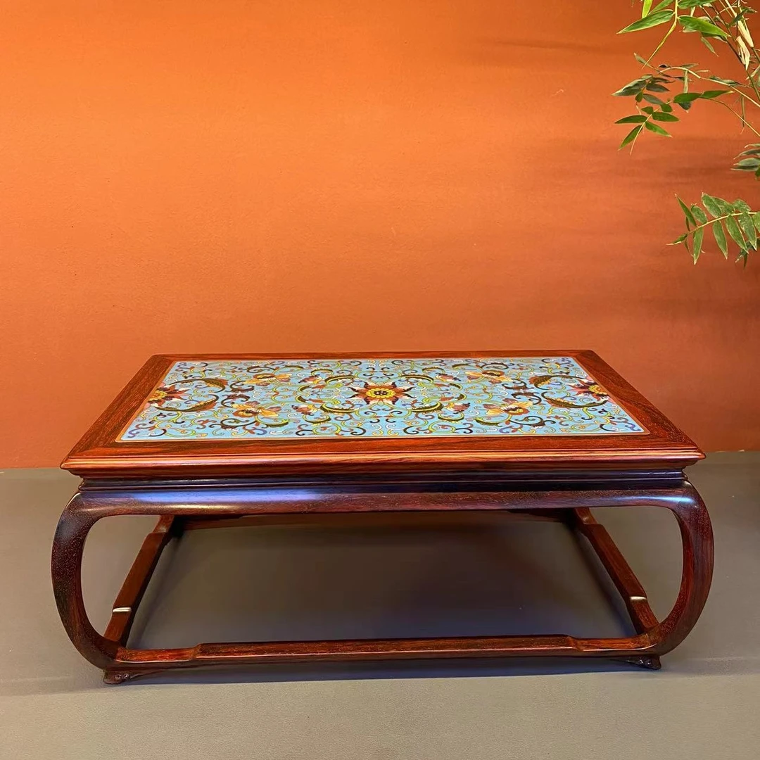 收藏款 印度小叶紫檀底座摆件小炕桌古法工艺景泰蓝摆台干泡台