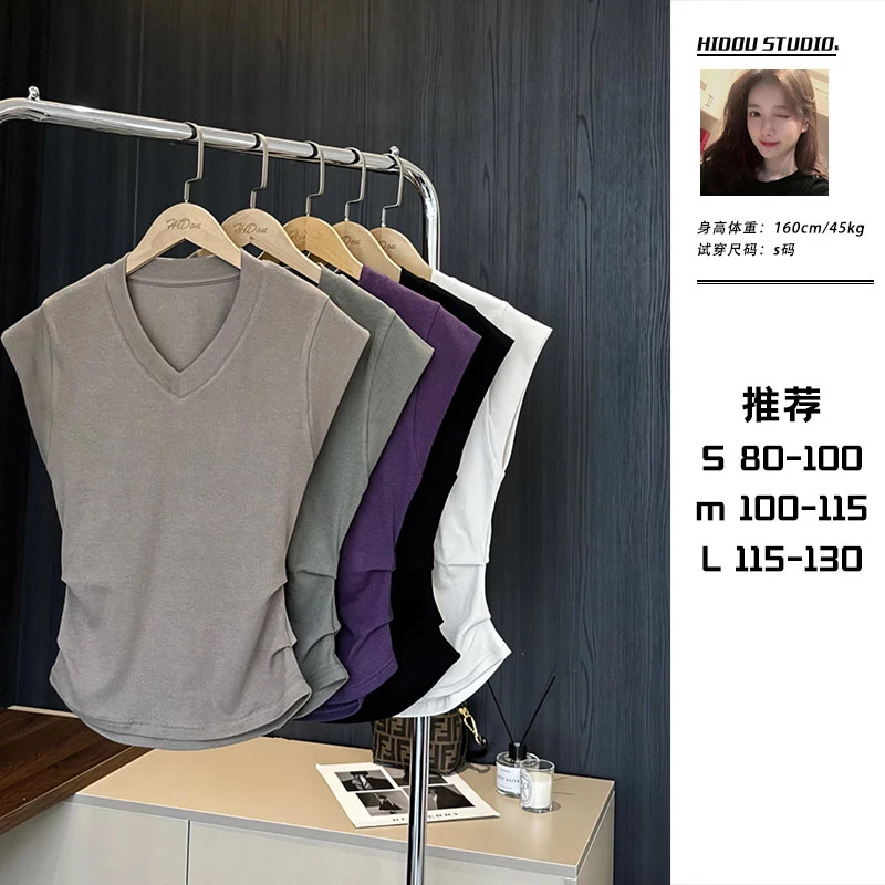 【痘痘私服】｜ 【自留款】v领收腰显瘦褶皱短袖夏季针织运动