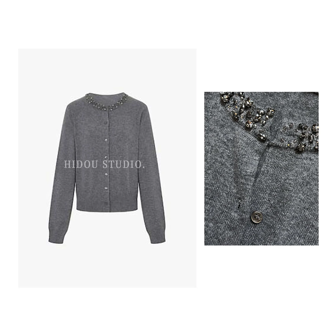 【痘痘私服】|【奢调光芒】精致高级钻领绵羊毛山羊绒毛衣开衫