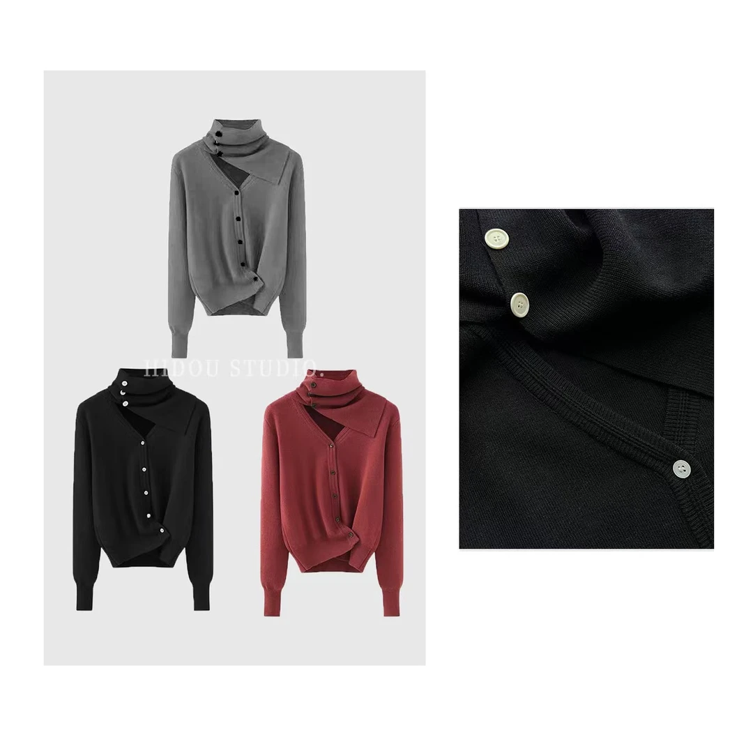 【痘痘私服】|【围巾领】可拆卸围巾造型感针织毛衣开衫