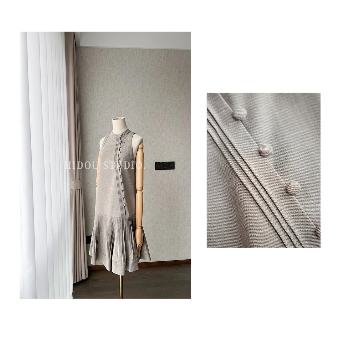 【痘痘私服】|【优雅风琴褶】新中式盘扣立领背心连衣裙