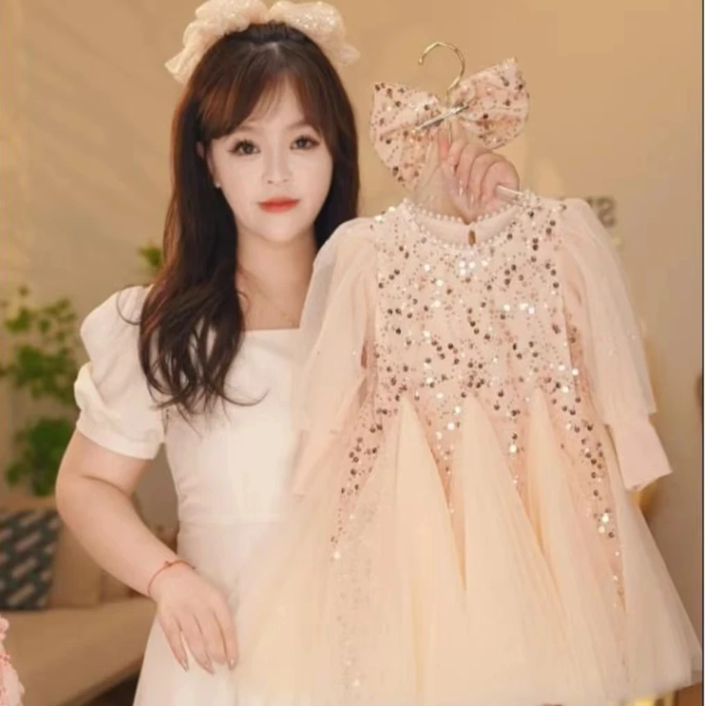 女童连衣裙长袖气质甜美洋气亮片裙子女孩春秋韩版省心穿搭童装