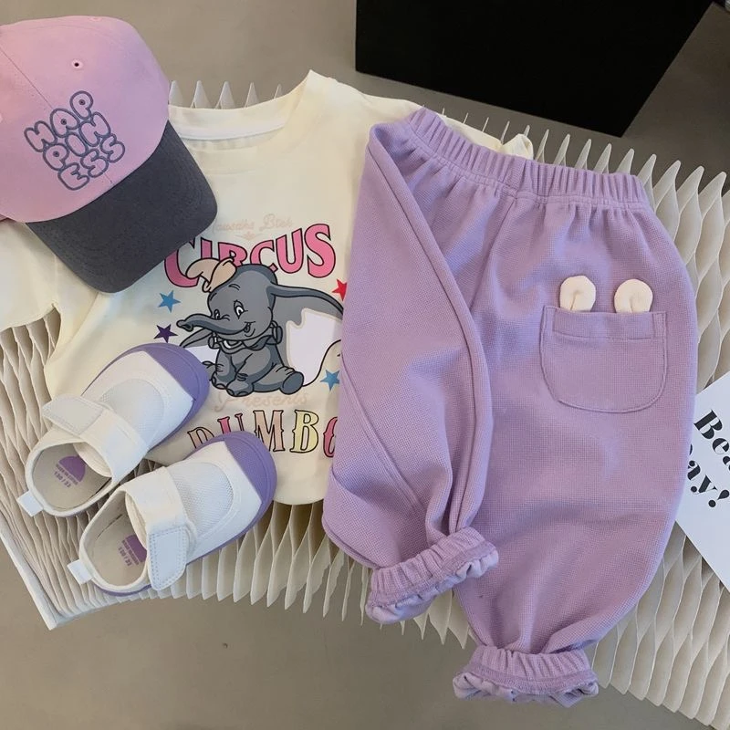 女童裤子2023春季新品女宝宝洋气紫色休闲束脚裤儿童百搭纯色长裤