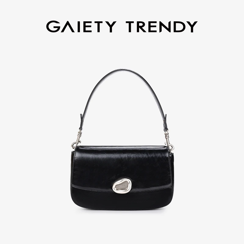 GAIETY&TRENDY·咖豆牛皮腋下包小众设计法棍包时尚通勤单肩斜挎包