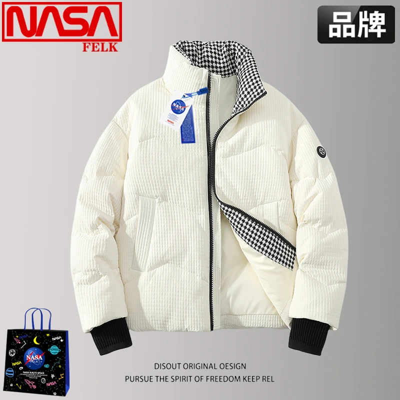 NASA联名冬季新款立领白色羽绒服男士潮牌加厚学生85%白鸭绒外套