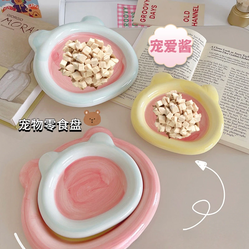 【零食专属盘】猫碗陶瓷慢食碗家用狗碗零食ins风小熊猫咪碗宠物碗