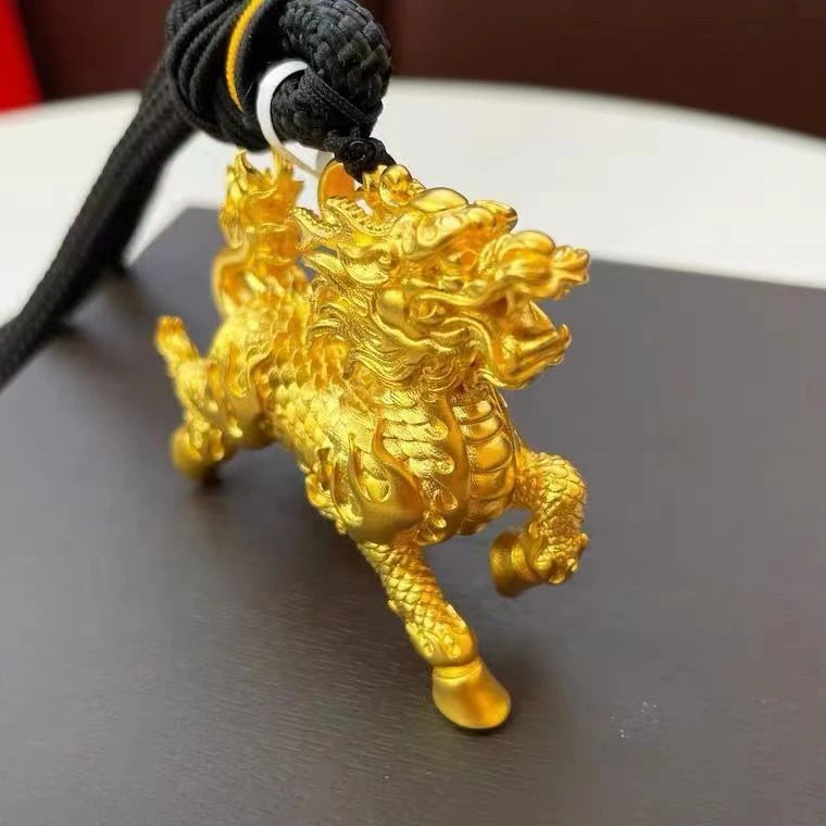 合金吊坠 金色麒麟项链吊坠手工情侣复古编织金色挂坠