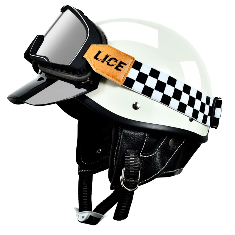 LICE复古车半盔夏季日式男女士安全头盔机车哈雷摩托车电动车瓢盔
