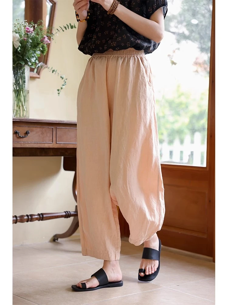 【微瑕】亚麻休闲阔腿长裤女裤夏季复古国风宽松文艺舒适