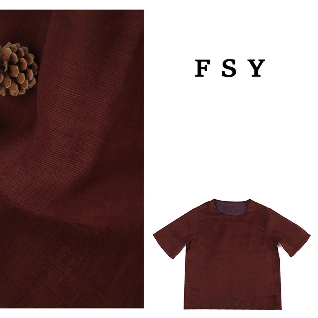 莨麻双面双色女士T恤休闲半袖复古圆领小衫2024198