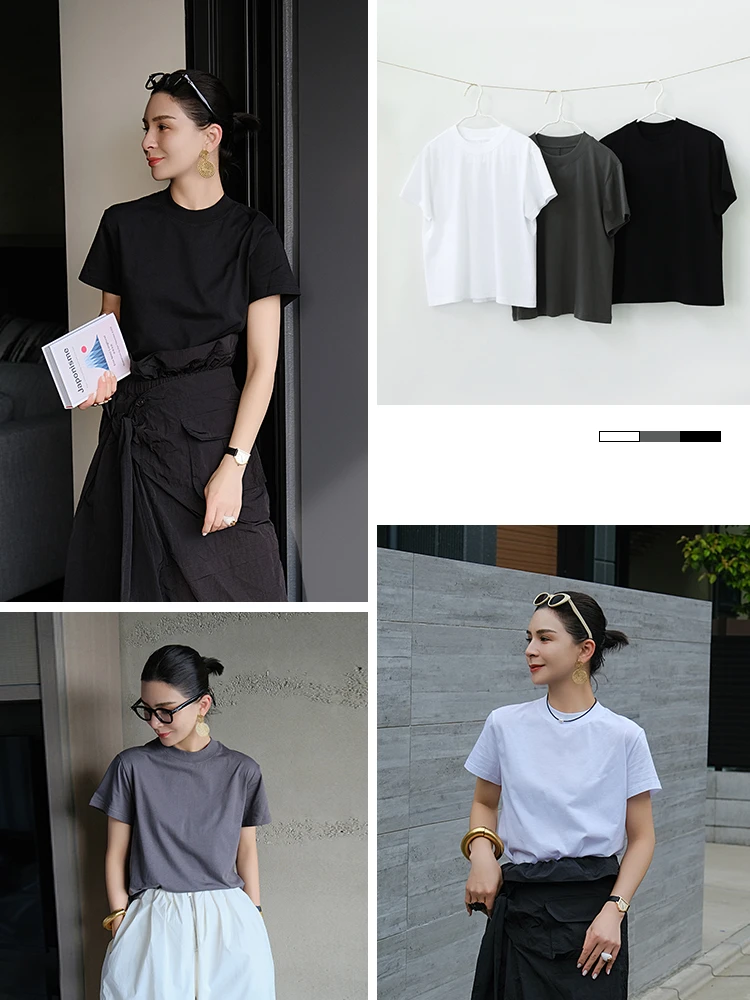 【黑白灰】汉麻棉短袖T恤夏季百搭宽松半袖时尚文艺小版型圆领显瘦