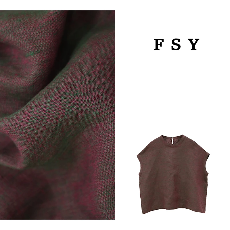 【火龙果】色织汉麻亚麻无袖T恤新款背心文艺设计师2023173C