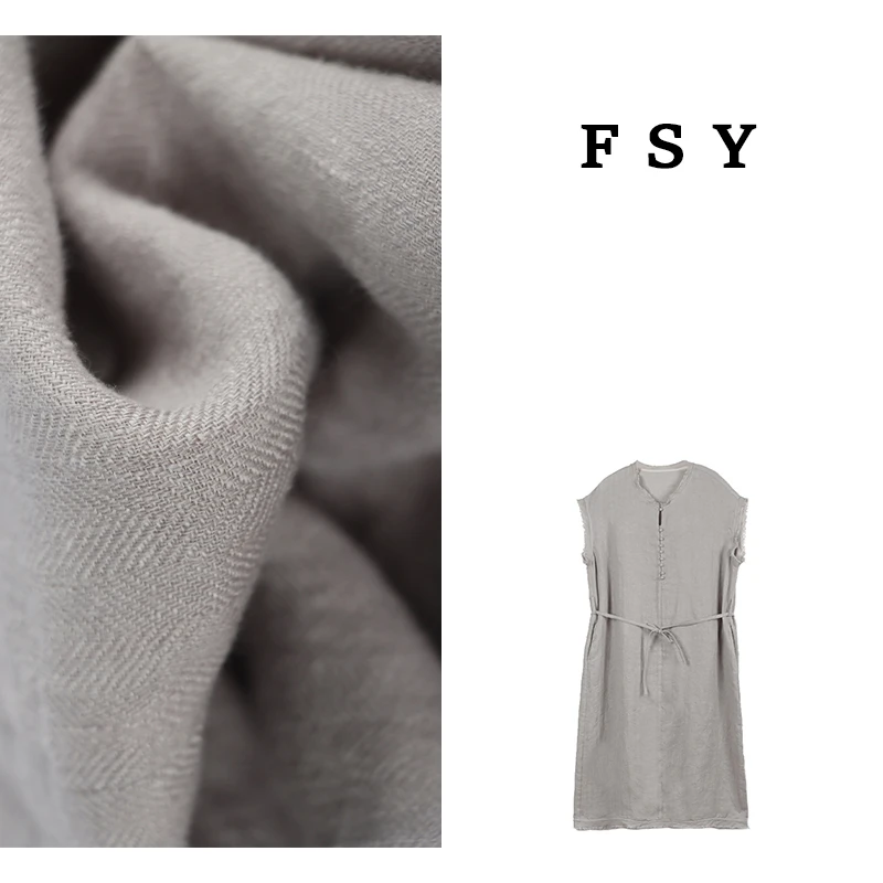 复古鱼骨纹色织汉麻亚麻做旧女装连衣裙休闲2024250