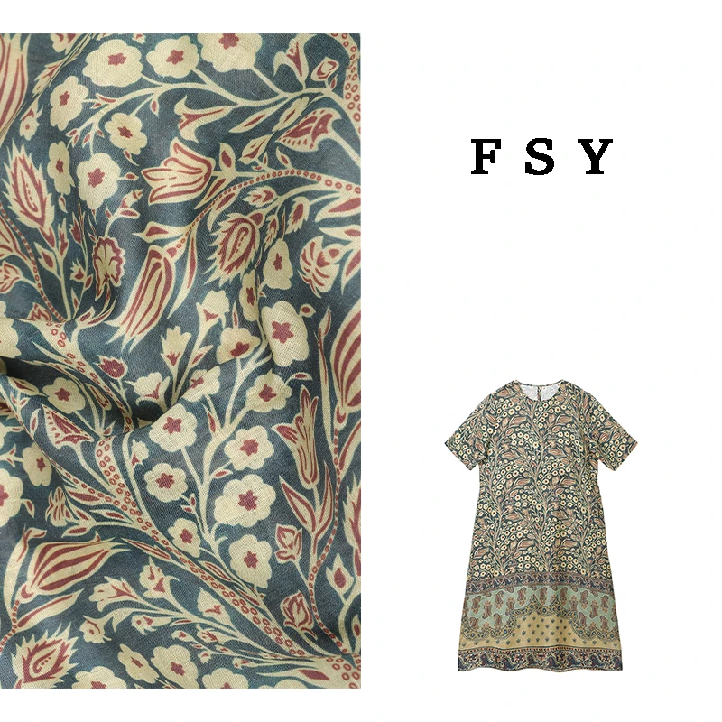 【生命之树】100%汉麻女装连衣裙气质复古碎花设计师2024322