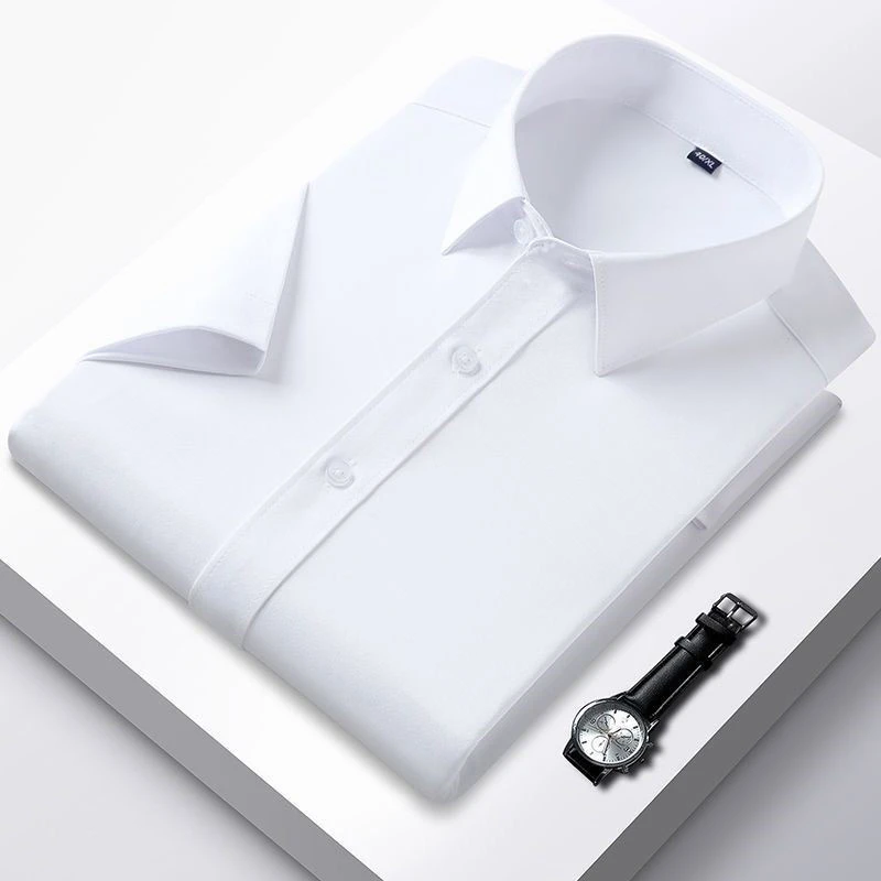 夏季薄款男士短袖衬衫弹力无痕免烫抗皱长袖衬衣商务休闲职业正装