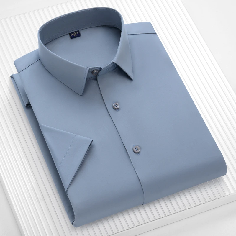 四季纯色衬衫男士短袖免烫无痕中年商务休闲宽松衬衫男商务