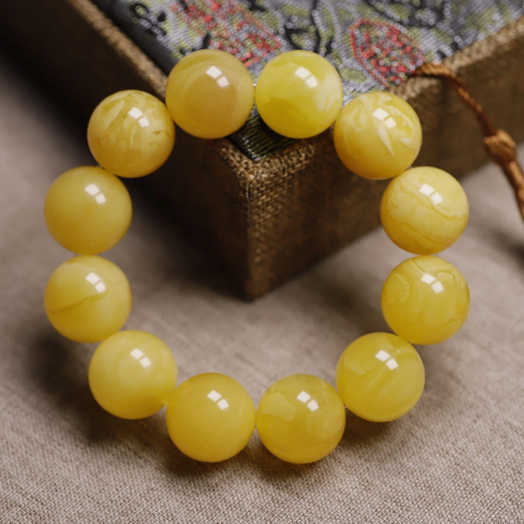 天然原矿俄料蜜蜡圆珠手串浓蜡飘花单圈19+[多样性发其一]