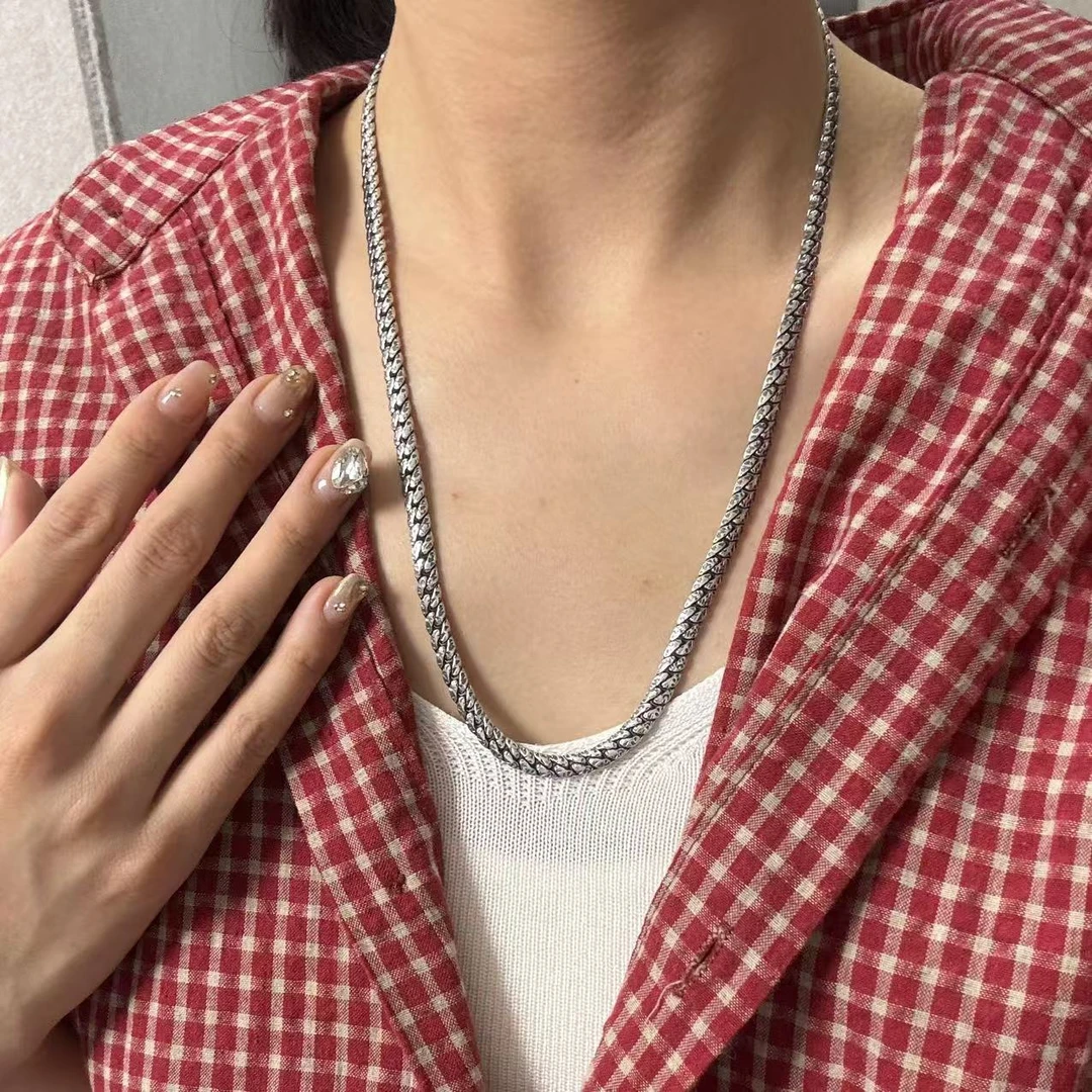 链子925银 纯银男士蛇骨链编织