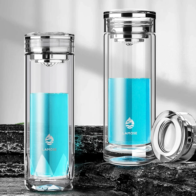 法国拉莫斯茶水分离双层玻璃杯男士水杯子高档隔热便携透明水晶