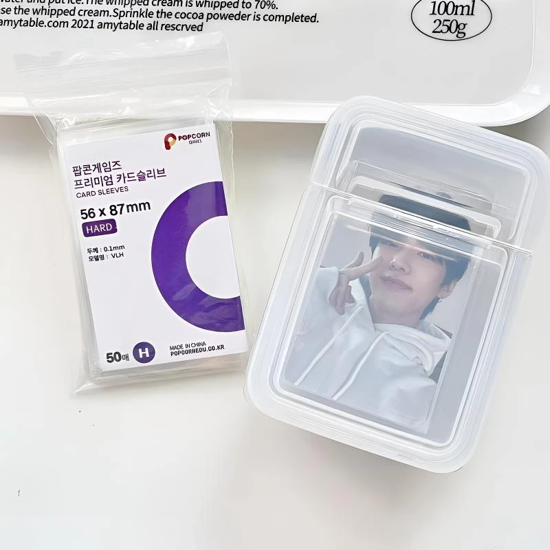 翻盖收纳盒多功能韩版白色爆米花卡膜爱豆小卡卡套保护袋便携简约