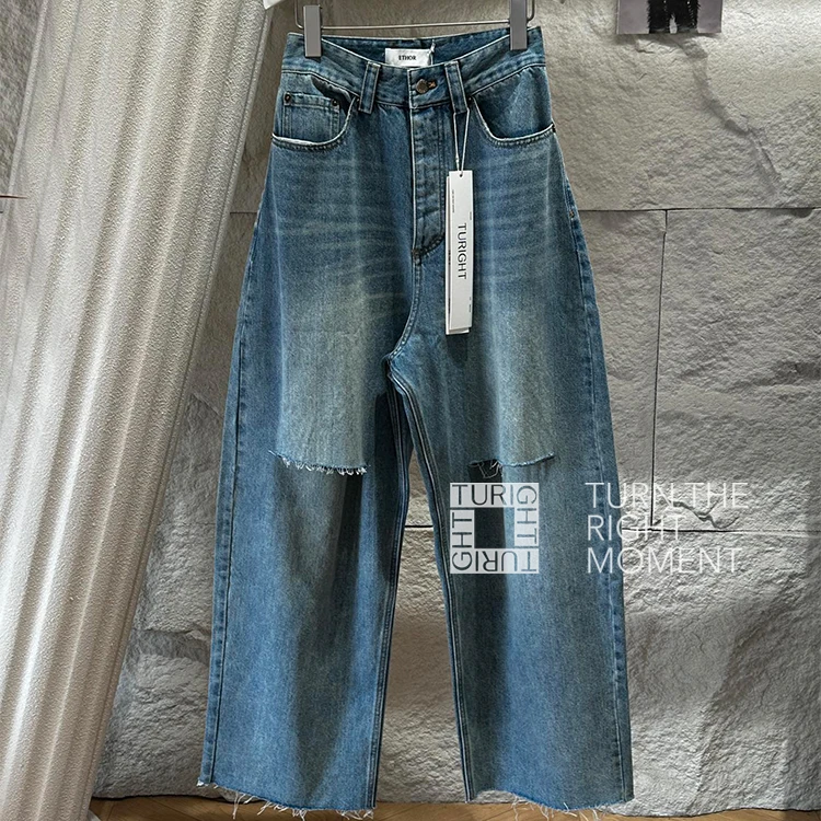 TURIGHT买手店24SS现货ETHOR设计师品牌时尚蓝色做旧剪裁牛仔裤